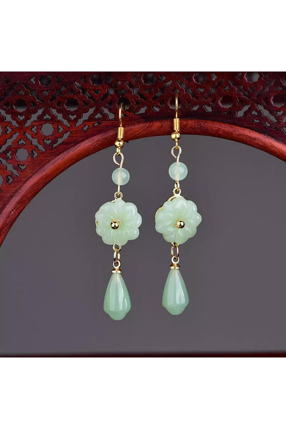 Green Jade Flower Earrings Women Jewelry Natural Gift Amulet Stone 925 Silver