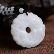 HOOUN Green Stone Carved Chinese Dragon Crystal Jade Pendant Amulet Necklace Gift-White