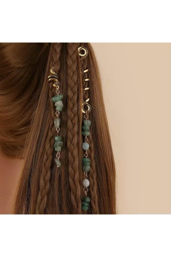 Hair Braid DIY Dread Dreadlock Natural Beads Adjustable Braids Cuff Clip Gift-Green