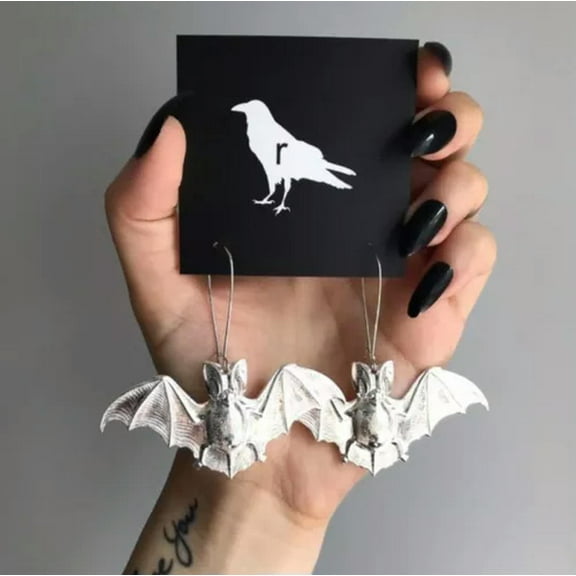HOOUN Halloween Bat Earrings Black Silver Hoop Goth Victorian Bat Witchy Jewelry Gifts-8#Silver Bat Hoop Earrings