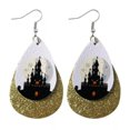 thumbnail image 1 of HOOUN Halloween Pumpkin Women Teardrop Leather Hook Earrings Ear Drop Dangle Party New-Ghost & Castle #2, 1 of 9