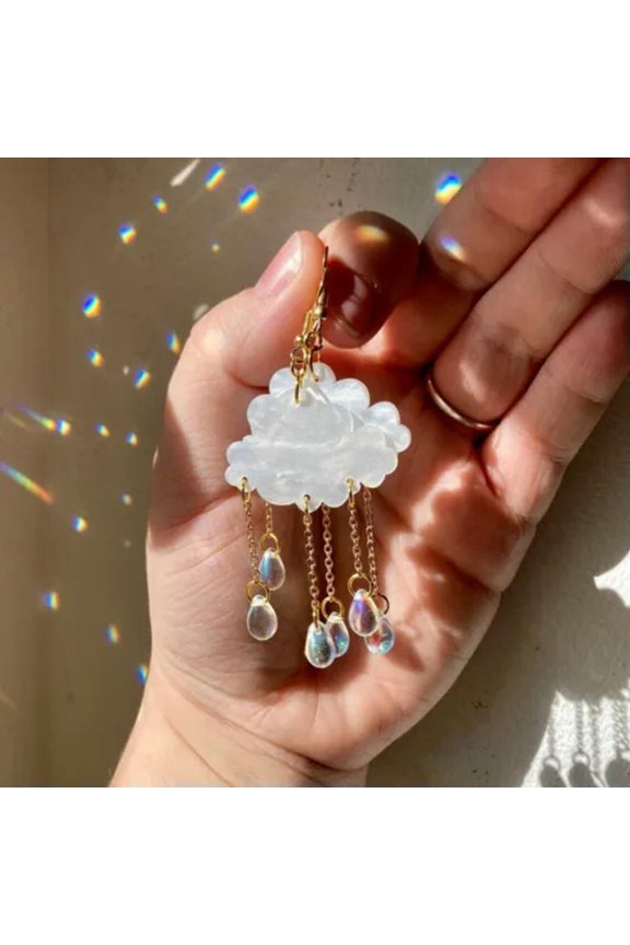 Handmade Acrylic Rain Cloud Earrings Good Luck Raindrop Drop Dangle Jewelry Gift-1#Gold Rain Cloud Earrings