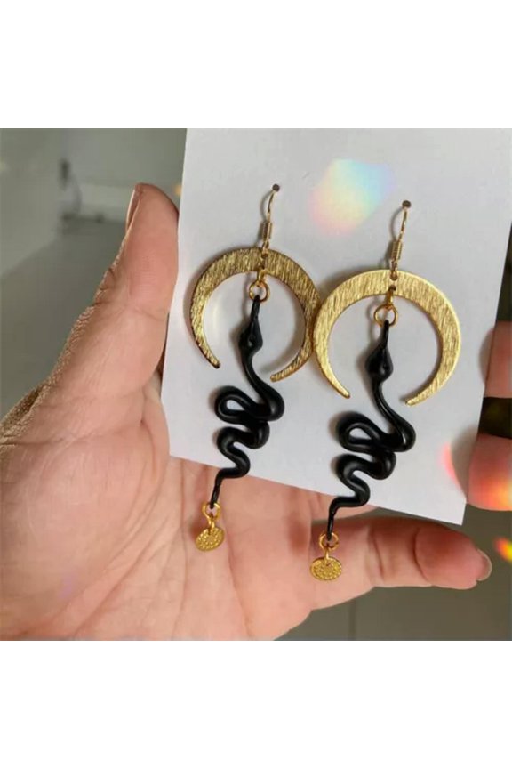 Handmade Celestial Lunar Moon Phase Earrings Women Bohemian Jewelry Gift for Her-11#Black snake moon