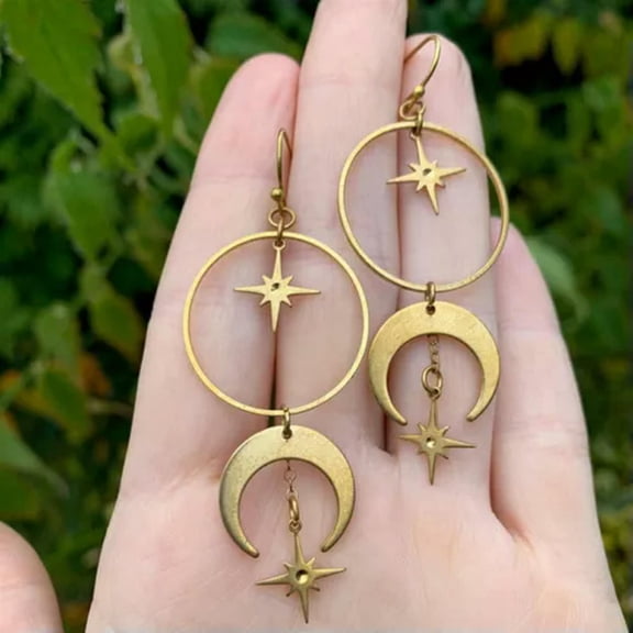 HOOUN Handmade Celestial Lunar Moon Phase Earrings Women Bohemian Jewelry Gift for Her-9#Gold Monn Star Earrings