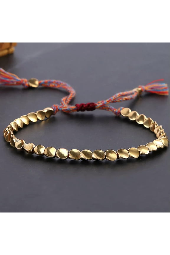 Handmade Lucky Rope Bracelet Braided Copper Beads Tibetan Buddhist Bangle