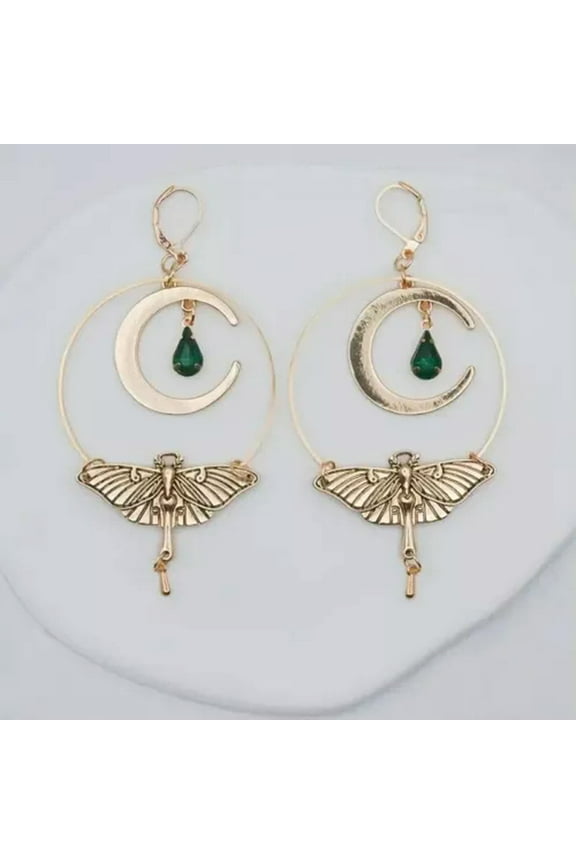Handmade Luna Moth Fashion Earring Women Vintage Boho Tassel Jewelry Golden Gift