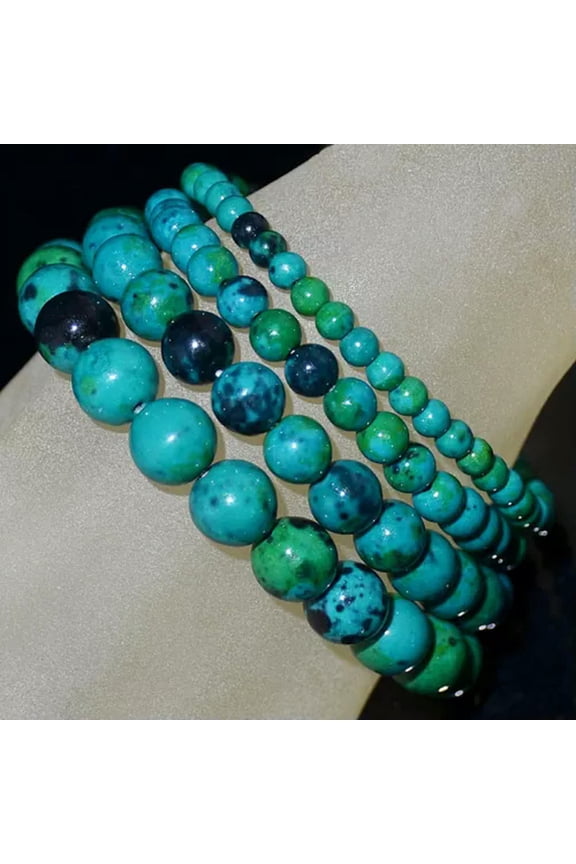 Handmade Natural Gemstone Round Beads Stretch Bracelet 4mm 6mm 8mm 10mm 7.5"-10mm-23 Chrysocolla