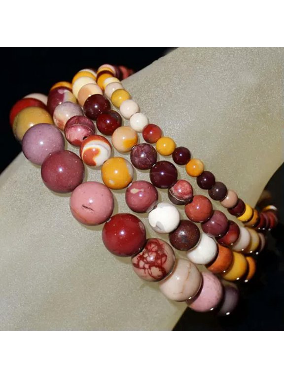 Handmade Natural Gemstone Round Beads Stretch Bracelet 4mm 6mm 8mm 10mm 7.5"-10mm-32 Mookaite