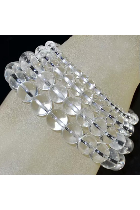 Handmade Natural Gemstone Round Beads Stretch Bracelet 4mm 6mm 8mm 10mm 7.5"-4mm-03 Crystal Clear