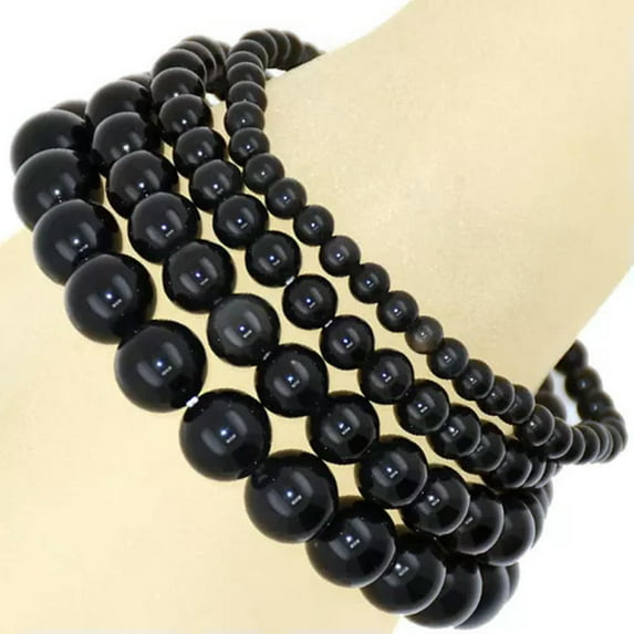 HOOUN Handmade Natural Gemstone Round Beads Stretch Bracelet 4mm 6mm 8mm 10mm 7.5"-6mm-22 Black Obsidian