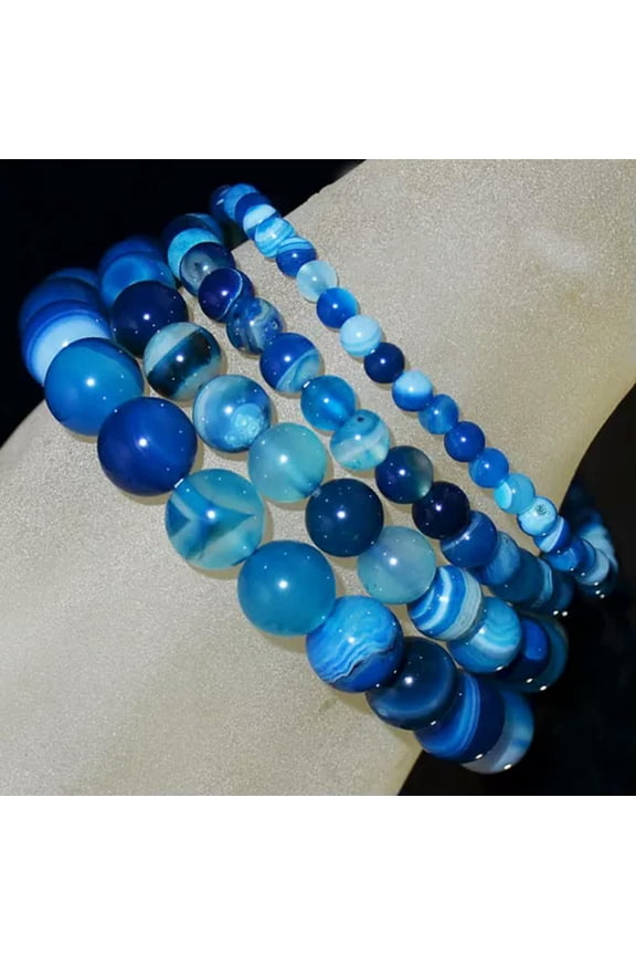 Handmade Natural Gemstone Round Beads Stretch Bracelet 4mm 6mm 8mm 10mm 7.5"-6mm-51 Blue Agate