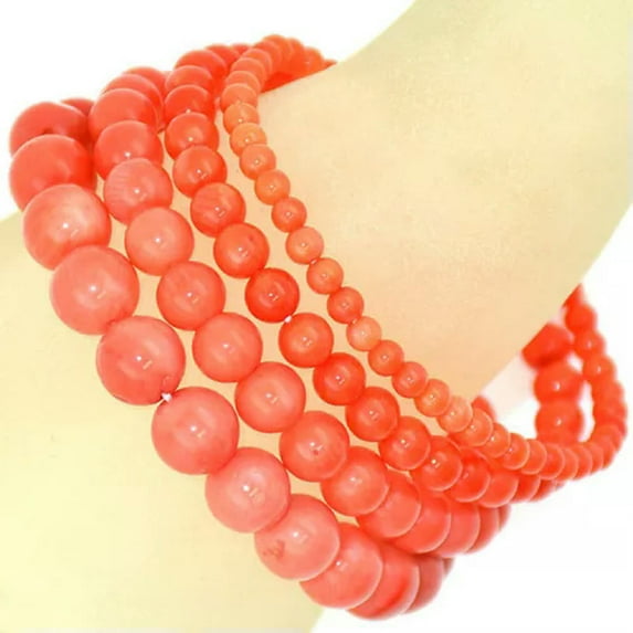 HOOUN Handmade Natural Healing 4mm 6mm 8mm 10mm Gemstone Round Beads Stretch Bracelet -4mm-22 Orange Coral