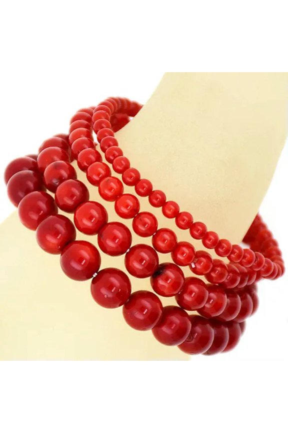 Handmade Natural Healing 4mm 6mm 8mm 10mm Gemstone Round Beads Stretch Bracelet -4mm-23 Red Coral