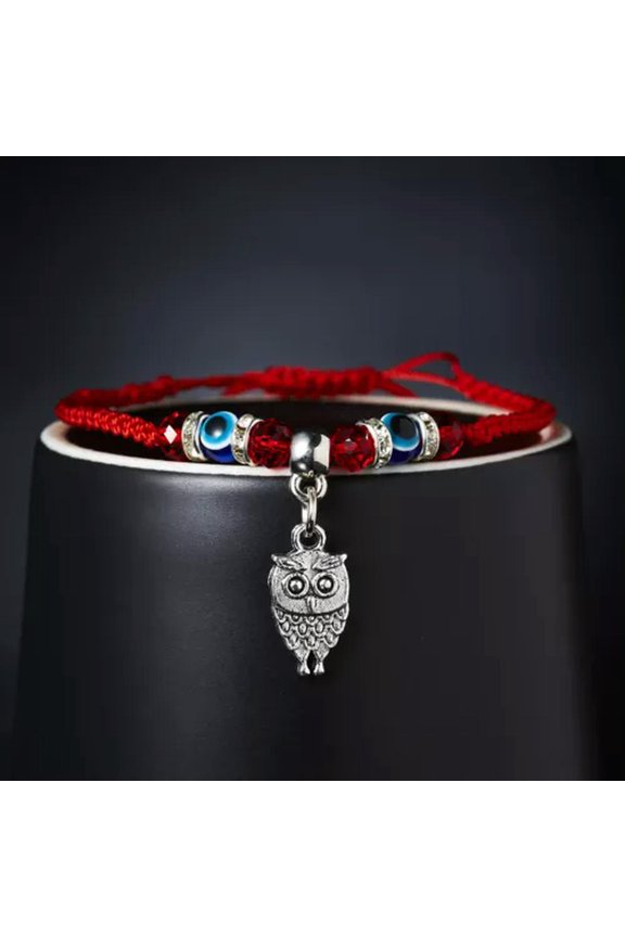 Handmade Turkish Evil Eye Distance Crystal Beads Dangle Braided Rope Bracelet -RDSL04