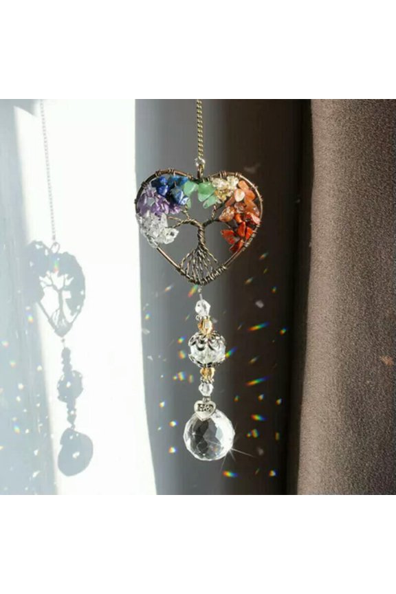 Hanging Crystal Suncatcher Life Tree Stone Beads Prism Pendant Window Decor-Chakra
