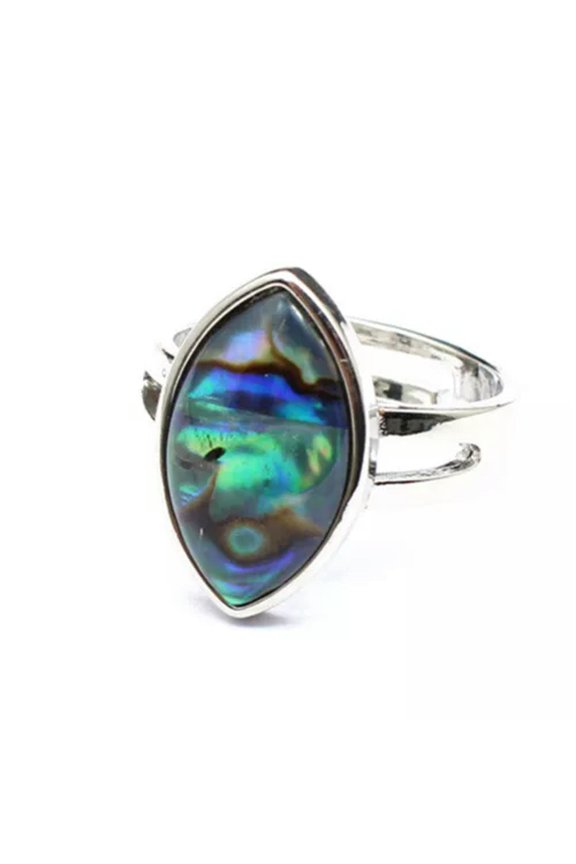 Heart Abalone Shell Ring Crystal Opening Ring Stone Quartz Round Oval Reiki Love-#3