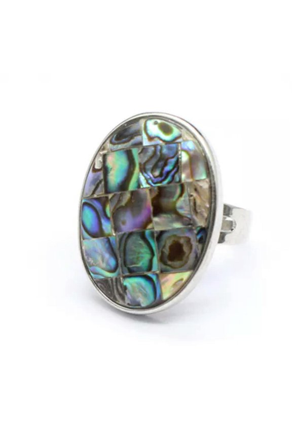 Heart Abalone Shell Ring Crystal Opening Ring Stone Quartz Round Oval Reiki Love-#5