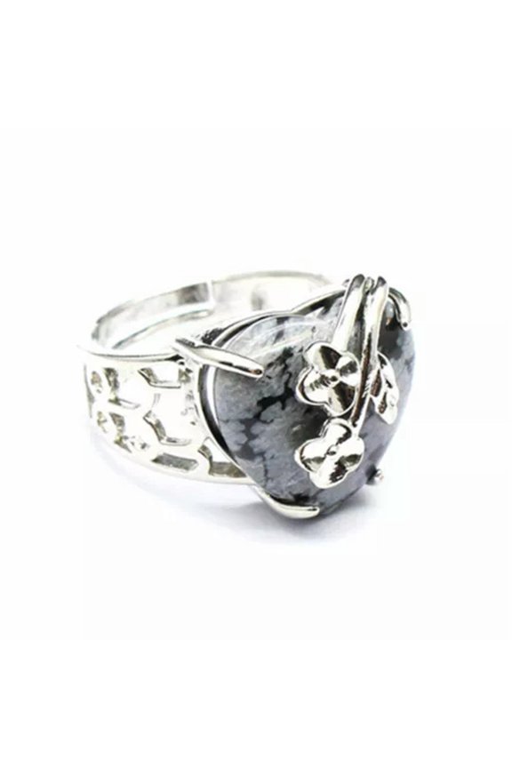 Heart Flower Ring Natural Chakra Crystal Love Rose Quartz Jewelry Reiki Healing-Snowflake