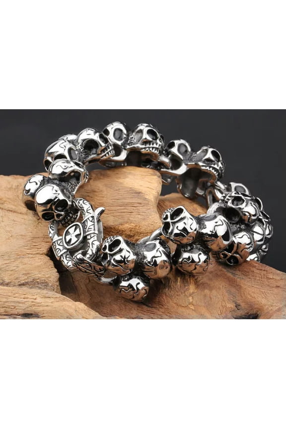 Heavy Stainless Steel Biker Skull Link Chain Gothic Men's High Quality Bracelet