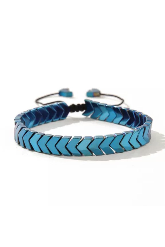 Hematite Bracelet 6.5" - 8.5" Natural Black Adjustable Healing Men Women Reiki +-blue