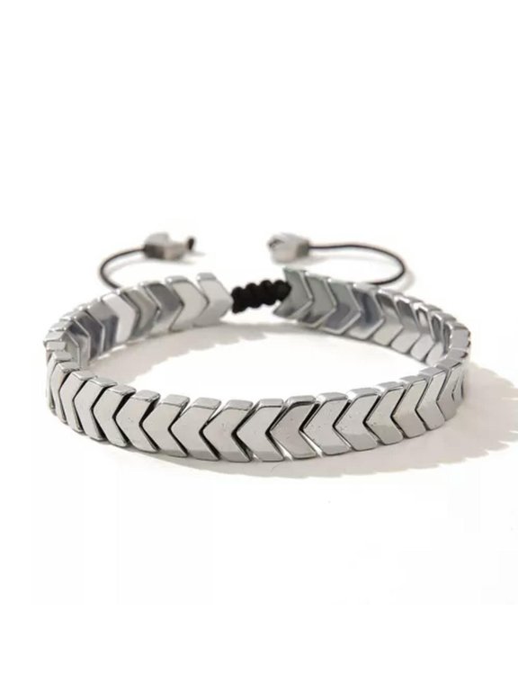 Hematite Bracelet 6.5" - 8.5" Natural Black Adjustable Healing Men Women Reiki +-silver