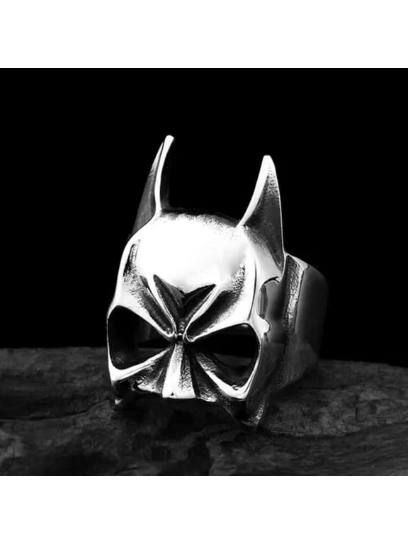 Hero Mask Rings for Men Stainless Steel Bat Mask Helmet Ring Vintage Punk Ring-11