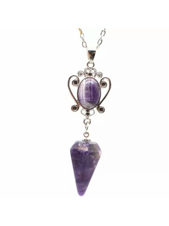 Hexagonal Cone Pendulum Natural Crystal Pointed Pendant Reiki Chakra Necklace-Amethyst