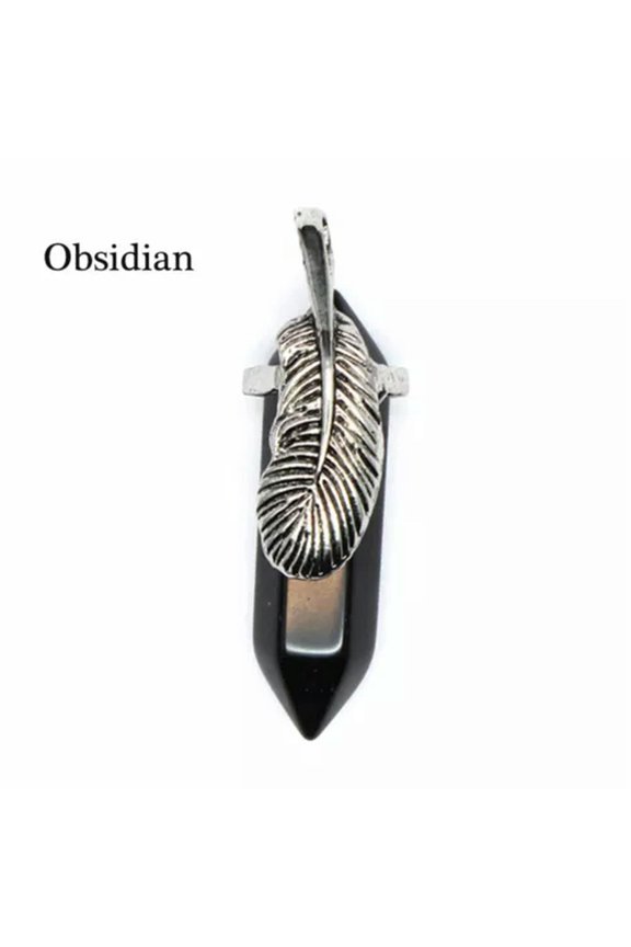 Hexagonal Pendant Natural Quartz Crystal Chakra Healing Point Necklace Jewelry-Obsidian