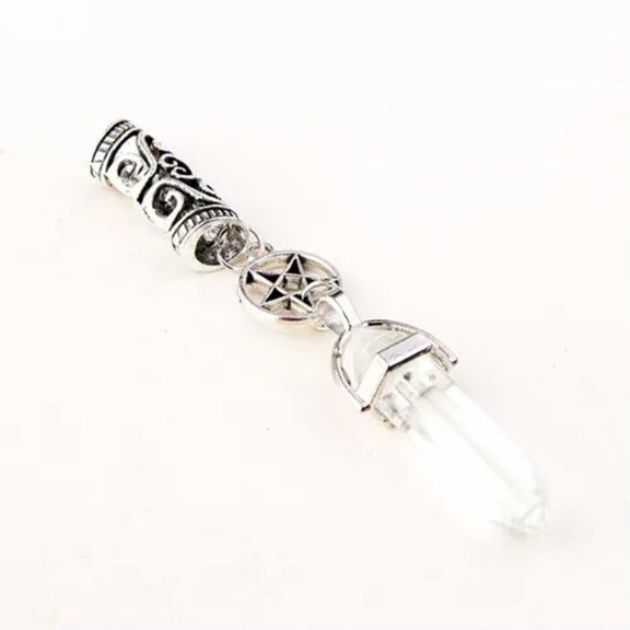 HOOUN Hexagonal Stone Crystal Pillar Braid Bunch Tube Pipe Hair Accessories Ornament-Hexagram-Clear Quartz