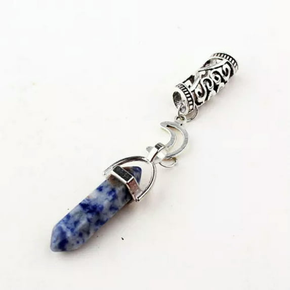 HOOUN Hexagonal Stone Crystal Pillar Braid Bunch Tube Pipe Hair Accessories Ornament-Moon-Blue Spot