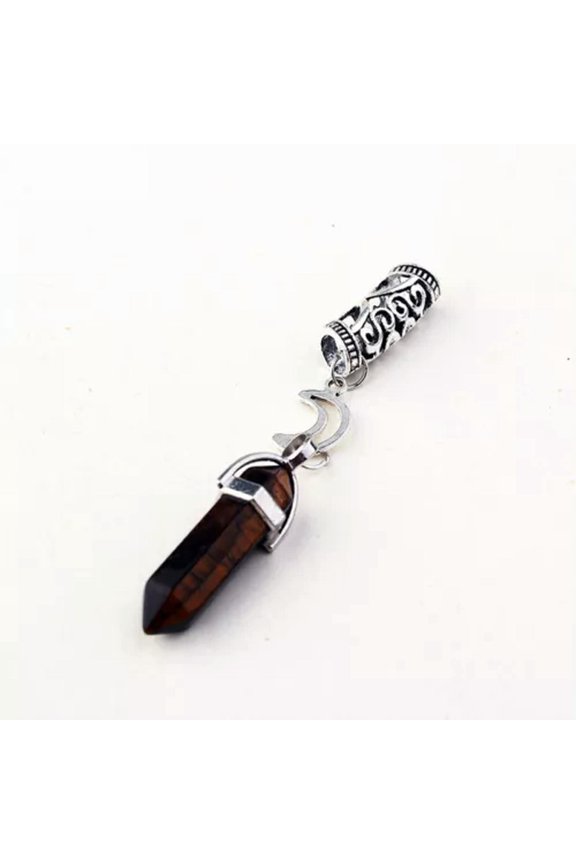 Hexagonal Stone Crystal Pillar Braid Bunch Tube Pipe Hair Accessories Ornament-Moon-Tiger eye