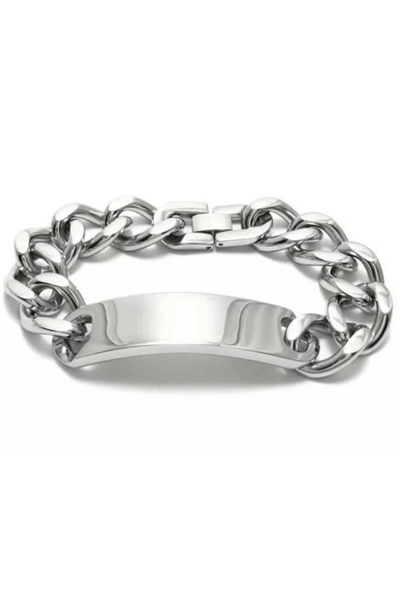 High Quality Stainless Steel Cuban Curb Chain Men's Fashion ID Bracelet 8.66''