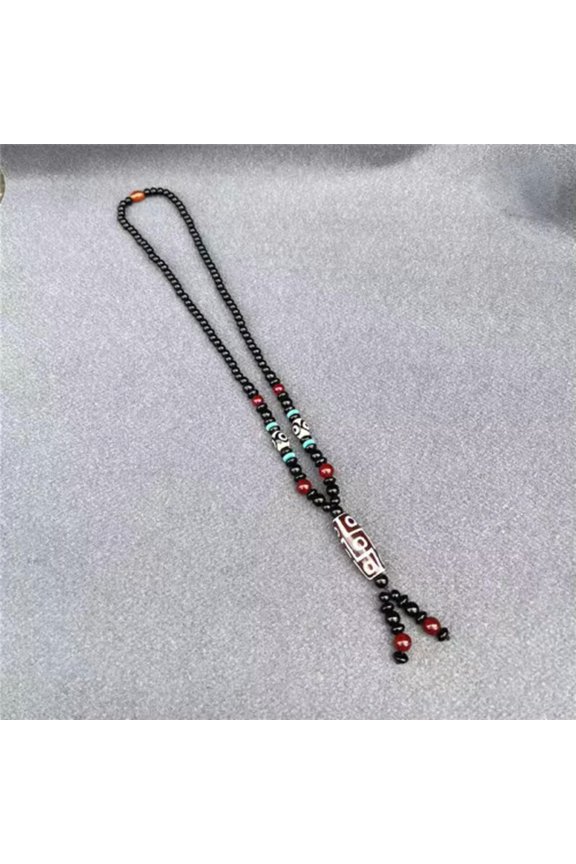 High Quality Tibetan Multicolor *9 Eyes * Dzi Beads 30x15mm Agate Necklace-Old red