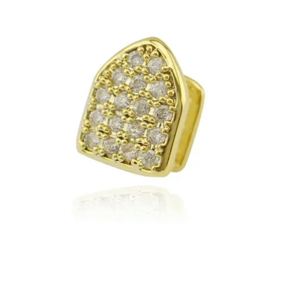 HOOUN Hip Hop Grills Full ICED AAA+ CZ RAP Single Teeth Grillz 18K Gold Silver Plated-Gold