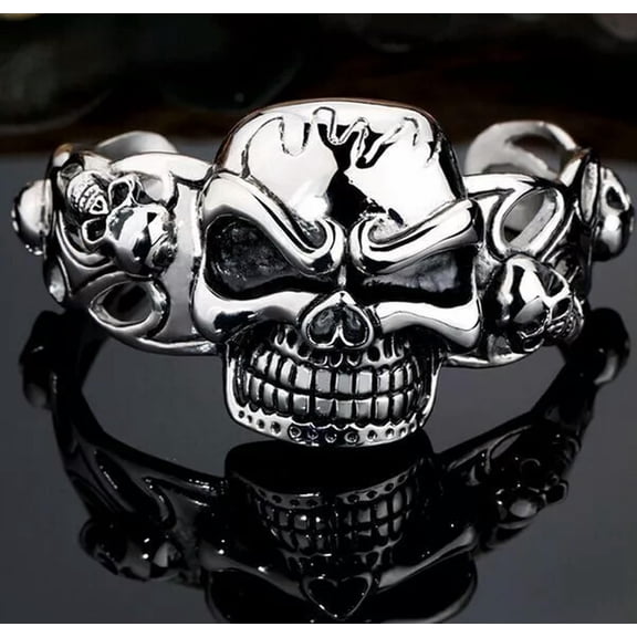 HOOUN Hip-Hop Men's Heavy Stainless steel skeleton Skull Biker Bracelet Open Bangle