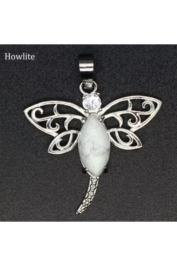 Hollow Dragonfly Chakra Crystal Bead Pendant Wing Gemstone Quartz Jewelry Insect-Howlite-1PC (Random Pick)