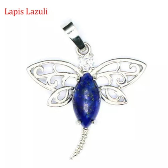 HOOUN Hollow Dragonfly Chakra Crystal Bead Pendant Wing Gemstone Quartz Jewelry Insect-Lapis Lazuli-1PC (Random Pick)