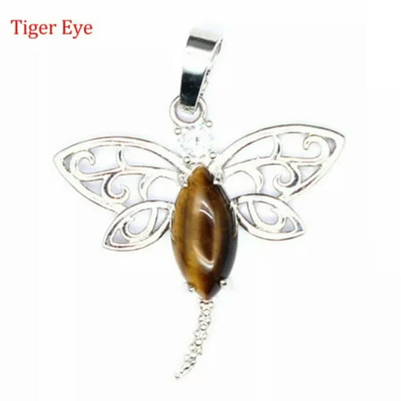 HOOUN Hollow Dragonfly Chakra Crystal Bead Pendant Wing Gemstone Quartz Jewelry Insect-Tiger Eye-1PC (Random Pick)