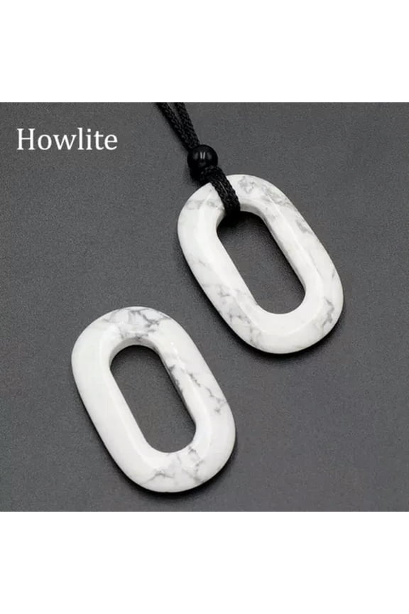Hollowed Oval Necklace Natural Crystal O Shape Gemstone Pendant Carved Handmade-1PC (With Rope)-Howlite