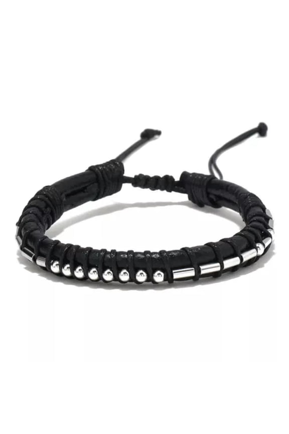 Hot Sale Metal Beads Morse Code Punk Leather Bracelet Adjustable Rope For Men-i am the storm