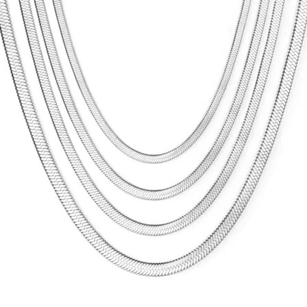 HOOUN Hot Stainless Steel Wide Flat Snake Chain Herringbone Choker Necklace For Womem-Silver-5mm-20 in