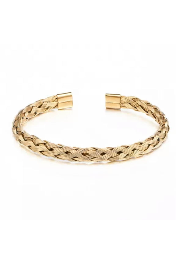 Hot Twisted Cable Opening Cuff Bracelet Mesh Woven 316 Stainless Steel Bangle -Gold