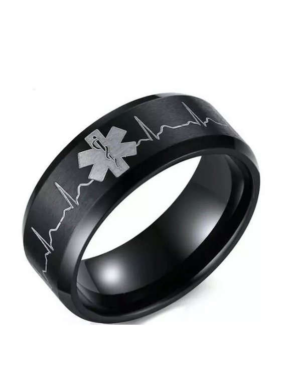 Hot selling Stainless Steel EKG Medical Logo Mens Ring For Doctor Large size 14#