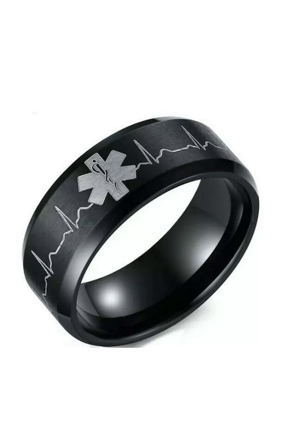 Hot selling Stainless Steel EKG Medical Logo Mens Ring For Doctor Large size 14#