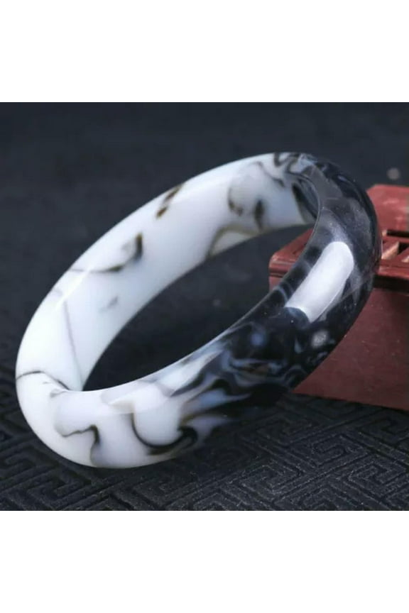 Huge 66-68mm Natural Black White Jade Jadeite Gemstone Bangle Bracelet Jewelry