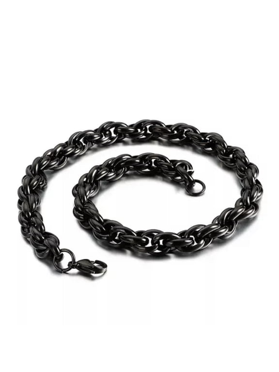 Huge Heavy 10mm 18-26inch Gold Rope Chain Necklace Stainless Steel Jewelry Mens-Black-20 inch 50cm