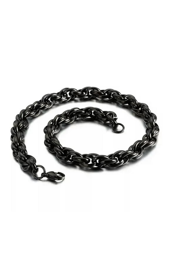 Huge Heavy 10mm 18-26inch Gold Rope Chain Necklace Stainless Steel Jewelry Mens-Black-26 inch 65cm