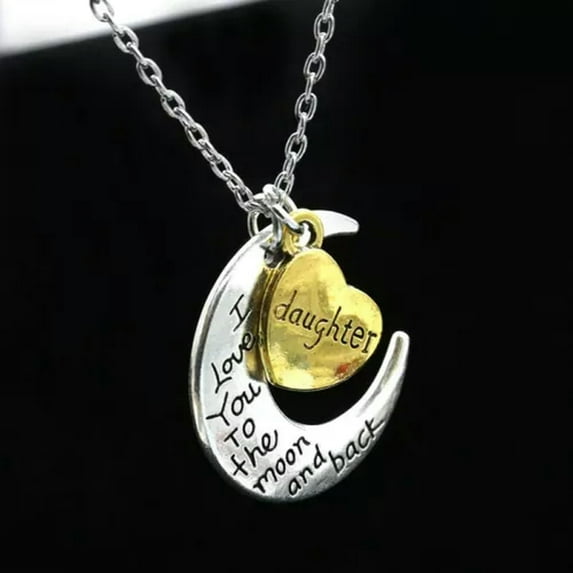 HOOUN I Love You To the moon and back Engraved Pendant Necklace Mum Daughter Xmas Gift-Daughter