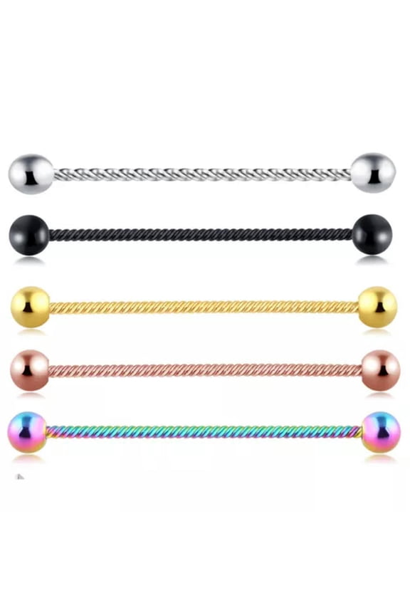 Industrial Scaffold Bar Ear Piercing Twist Straight Barbell Steel Gem Opal Gift-Multi-Colour