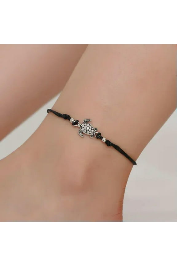 Infinity 8 Character Thin Chain Anklet Adjustable Beach Foot Jewelry Bracelet-03 Black Twine turtle anklets